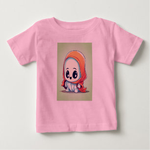 Camiseta Para Bebê Fantasma de Cartoon Chibi Adorável em um Fantasma 