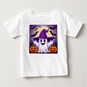Camiseta Para Bebê Fantasma de desenho animado fofo em chapéu de brux
