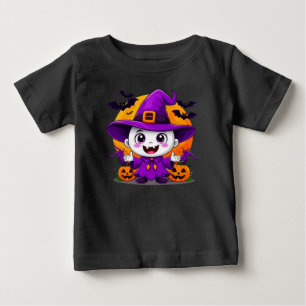 Camiseta Para Bebê Fantasma de Desenho Animado Fofo em Chapéu de Brux