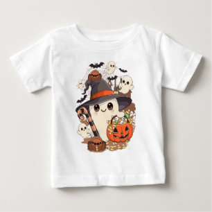 Camiseta Para Bebê Fantasma de Halloween Fofo no Estilo Kawaii