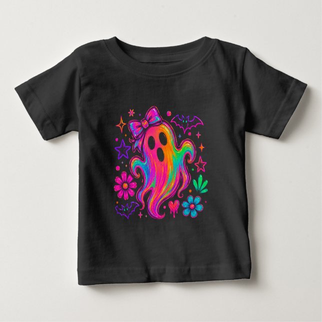 Camiseta Para Bebê Fantasma de Neon (Frente)