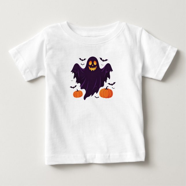 Camiseta Para Bebê Fantasma Jack-O-Lanterna (Frente)