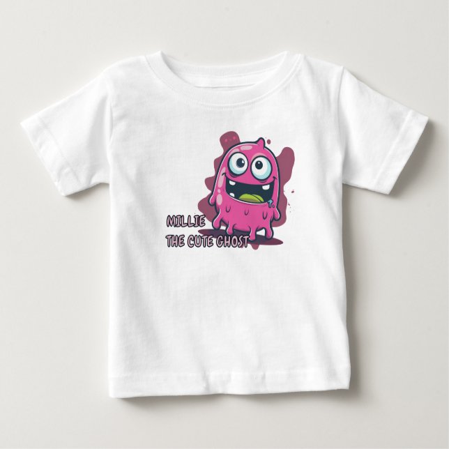 Camiseta Para Bebê Fantasma Kawaii, Custa Rosa (Frente)