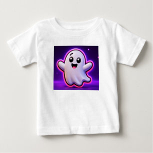 Camiseta Para Bebê Fantasma Kawaii Fofo Estrelas Roxo Noite Mágica Cé