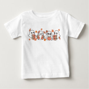 Camiseta Para Bebê Fantasmas bonitos Lendo Livros Caem Design