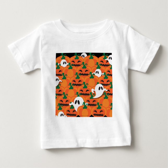 Camiseta Para Bebê Fantasmas de Abóbora de Halloween Assombrados (Frente)