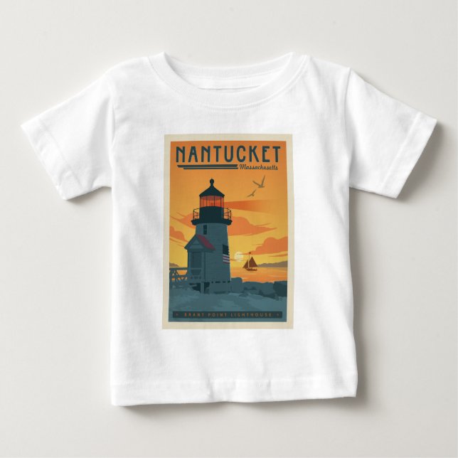 Camiseta Para Bebê Farol Brant Point | Mães Nantucket (Frente)
