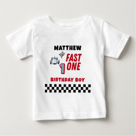 Camiseta Para Bebê Fast One 1st birthday Boy Racing Car