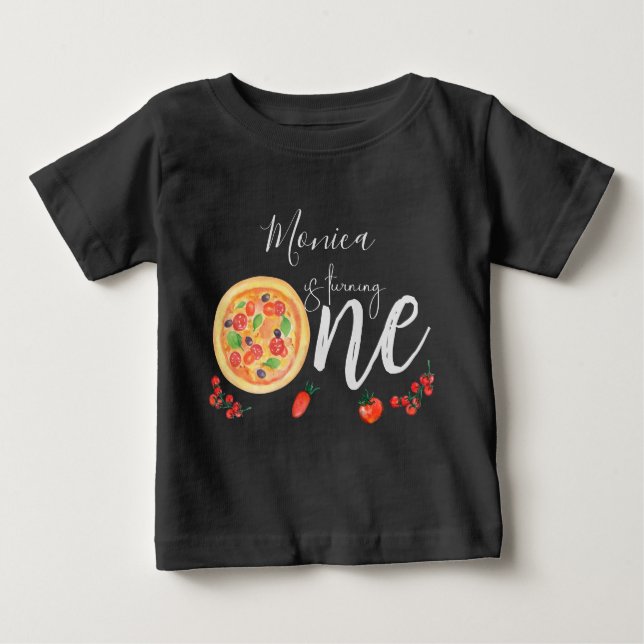 Camiseta Para Bebê Fatia de diversão, primeiro aniversário de pizza (Frente)