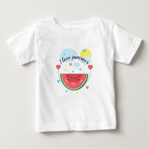Camiseta Para Bebê Fatia de melancia, texto, "Eu amo o verão"