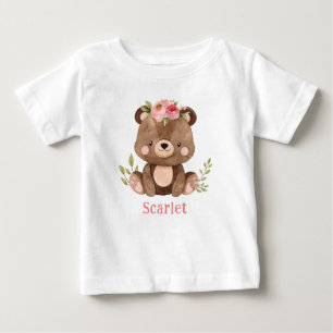 Camiseta Para Bebê Fato de bebê da Woodland Bear Girl personalizado