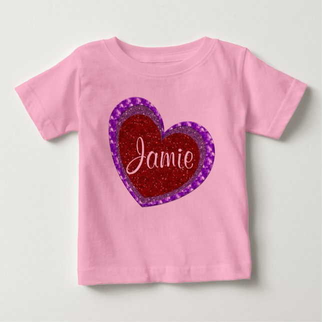 Camiseta Para Bebê Faux Glitter Red & Purple Heart Toddler Sweatshirt (Frente)