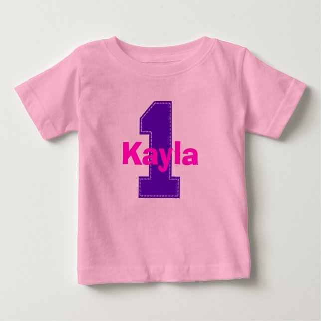 Camiseta Para Bebê Faux Stitch First Birthday Shirt em Purple (Frente)