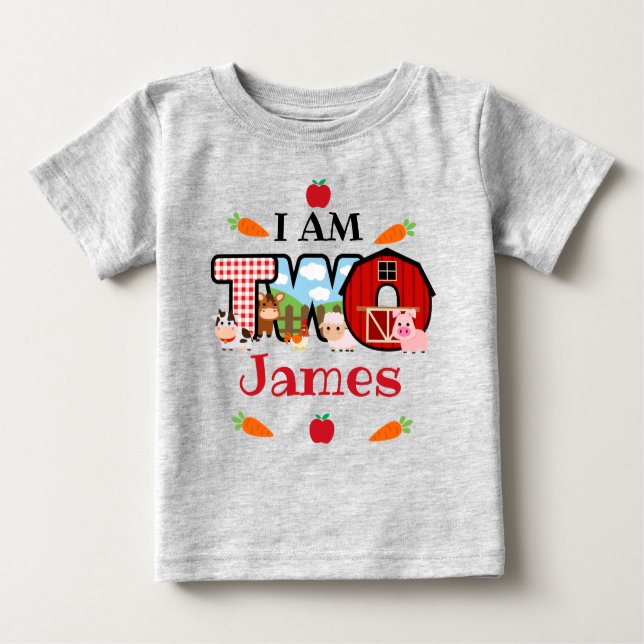 Camiseta Para Bebê Fazenda de Aniversário de DOIS | Aniversário no Qu (Frente)