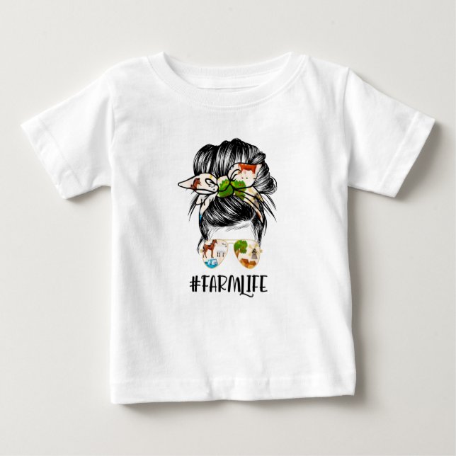 Camiseta Para Bebê Fazenda Life Messaging Hair Bun Girl (Frente)