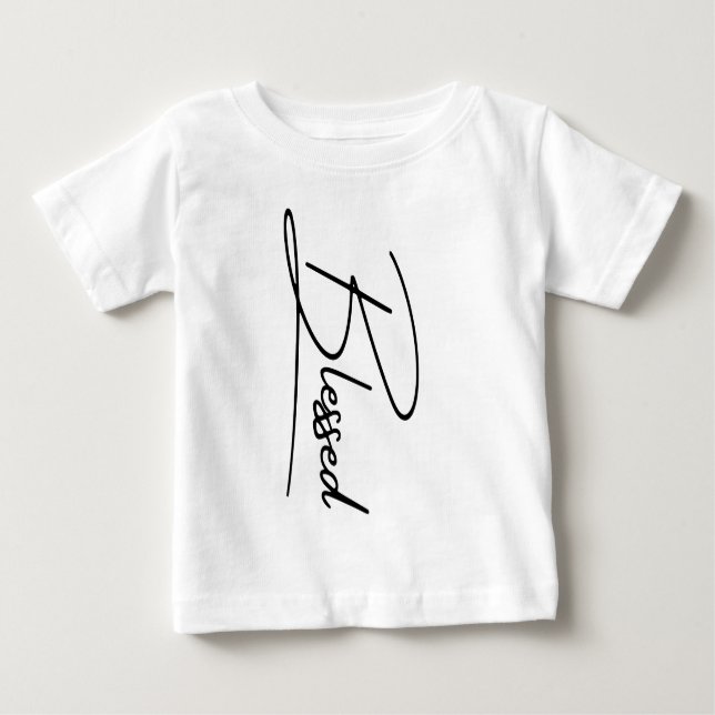 Camiseta Para Bebê Fé Cristã Única "Abençoada" Design Vertical (Frente)