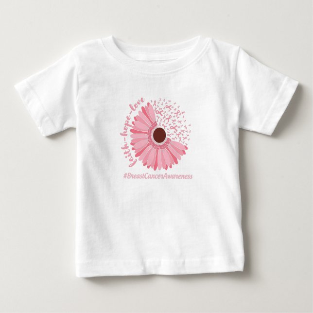 Camiseta Para Bebê Fé, Esperança, Amor - Consciência do Cancer da Mam (Frente)