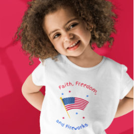 CAMISETA PARA BEBÊ FÉ, LIBERDADE E FOGOS DE ARTIFÍCIO QUATRO DE JULHO
