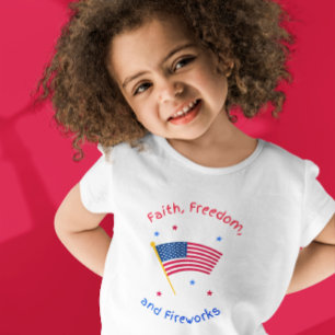 CAMISETA PARA BEBÊ FÉ, LIBERDADE E FOGOS DE ARTIFÍCIO QUATRO DE JULHO