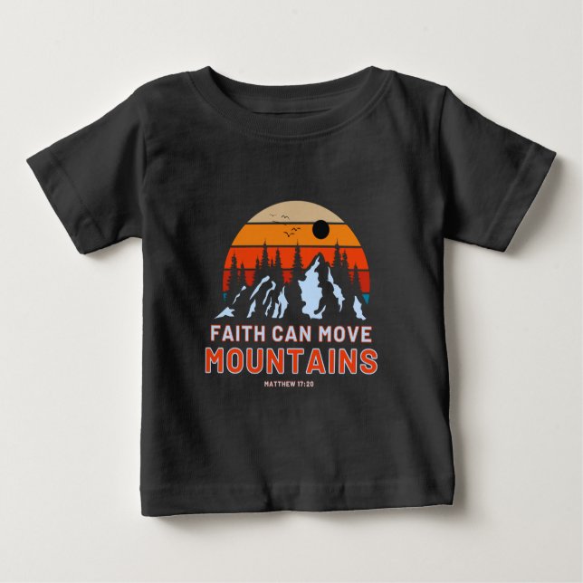Camiseta Para Bebê Fé pode mover a Bíblia das montanhas (Frente)