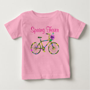 Camiseta Para Bebê Febre da Primavera Bicicleta Floral Retro