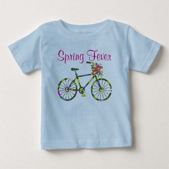 Camiseta Para Bebê Febre do Primavera de Bicicleta Floral Retroativa (Frente)