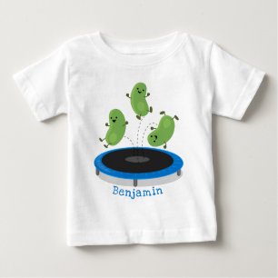 Camiseta Para Bebê Feijão verde-grão-branco em cartoon trampoline