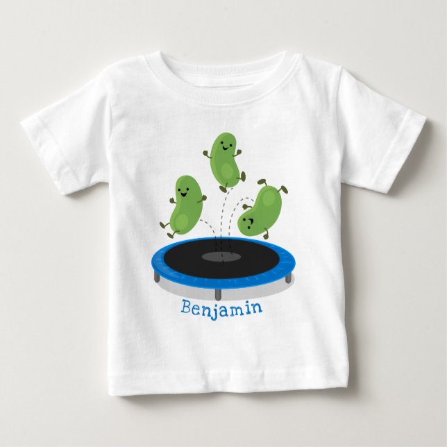 Camiseta Para Bebê Feijão verde-grão-branco em cartoon trampoline (Frente)
