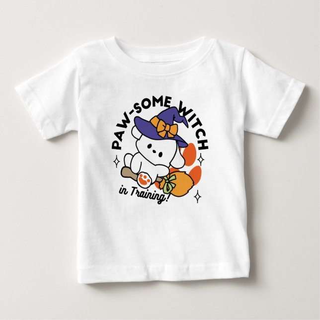 Camiseta Para Bebê Feiticeira de pata no treinamento - Cão de Hallowe (Frente)