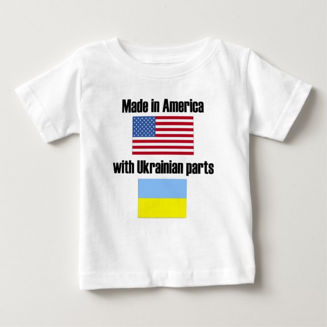 Camiseta Para Bebê Feito em América com peças ucranianas (Frente)