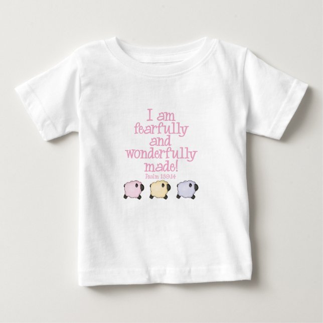 Camiseta Para Bebê Feito temìvel e maravilhosamente - rosa (Frente)