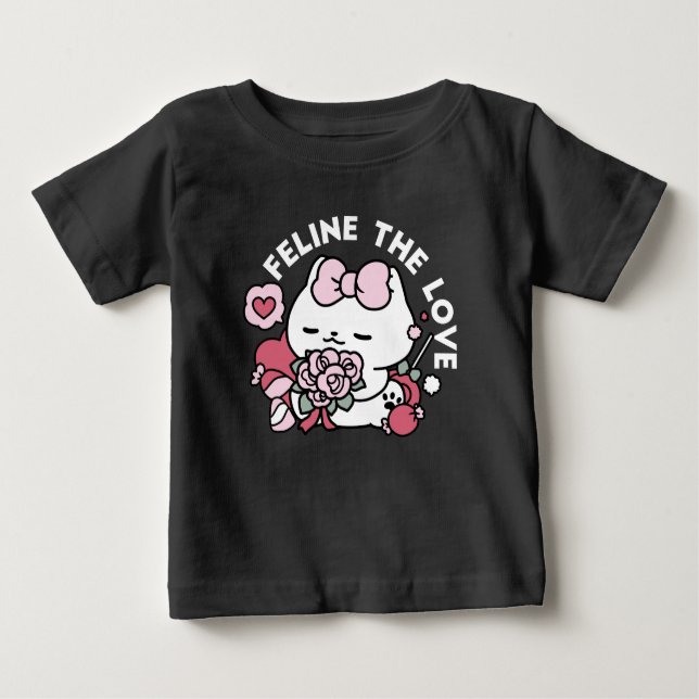Camiseta Para Bebê Feline o Amor - Design de Gato do Namorados (Frente)