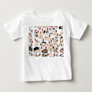 Camiseta Para Bebê felinos japoneses gatinho Ukiyo-e engraçado