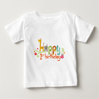 Camiseta Para Bebê Feliz 1º Aniversário – Celebração de Tema de Anima
