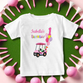 Camiseta Para Bebê Feliz 1º Aniversário Pink Polka Dot Golfe Feminino