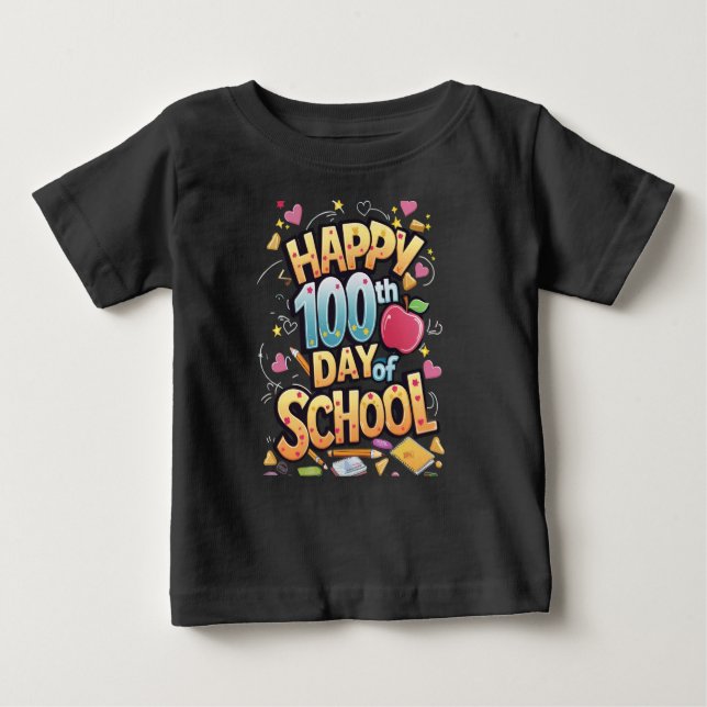 Camiseta Para Bebê Feliz 100 dias de professor escolar (Frente)