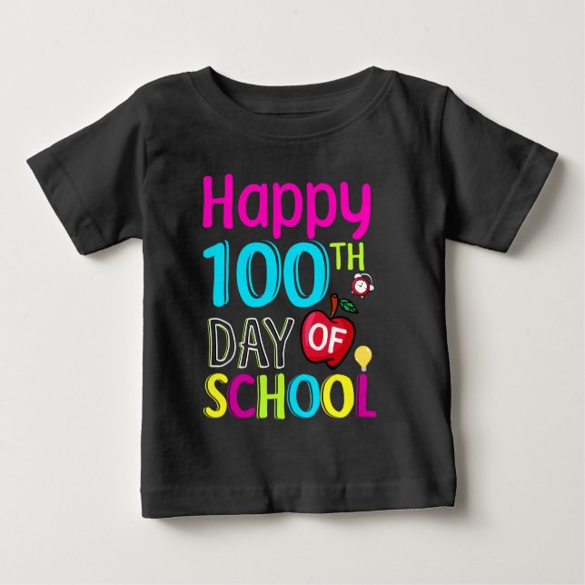 Camiseta Para Bebê Feliz-100-o-dia-da-escola (Frente)