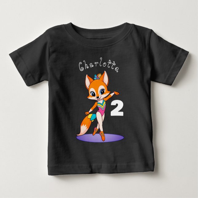 Camiseta Para Bebê Feliz 2º Aniversário Menina Bailarina Raposa | Pre (Frente)