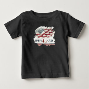 Camiseta Para Bebê Feliz 4 de Julho - Design Vintage da Bandeira Amer