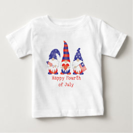 Camiseta Para Bebê Feliz 4 de julho Gnome Red Blue