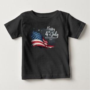 Camiseta Para Bebê Feliz 4 de Julho Ilustração de Arte de Bandeira Vi