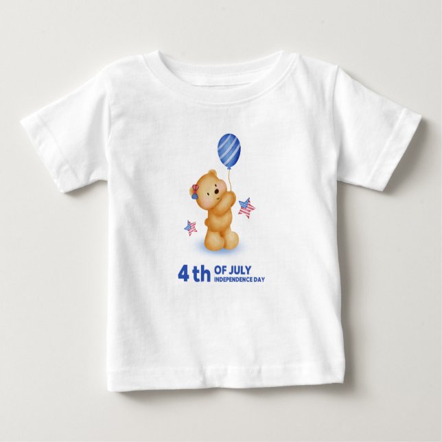 Camiseta Para Bebê Feliz 4 de julho, urso de pelúcia (Frente)