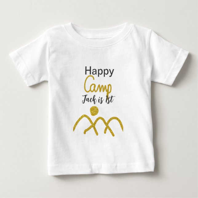 Camiseta Para Bebê Feliz acampamento aniversariante um anos crianças  (Frente)