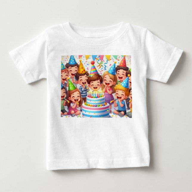 Camiseta Para Bebê Feliz aniversário (Frente)
