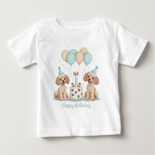 Camiseta Para Bebê Feliz Aniversário - Cachorros de Poodle Standard