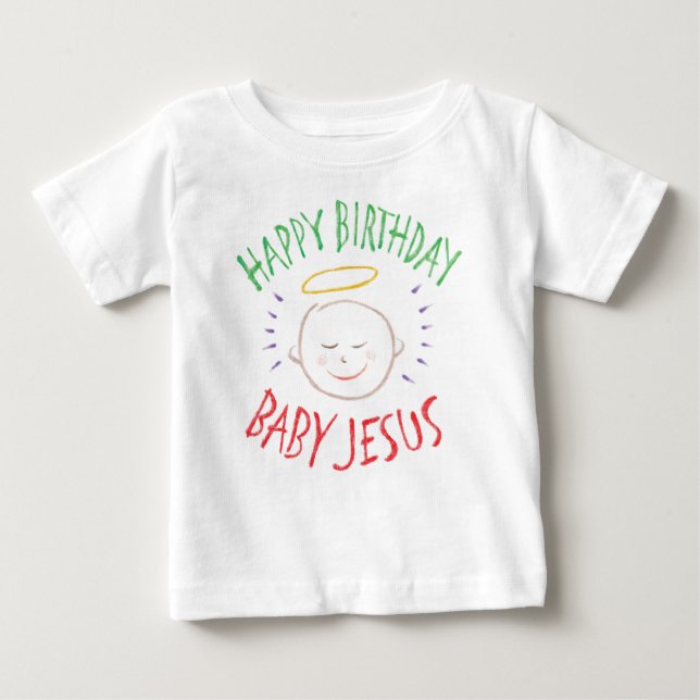 Camiseta Para Bebê Feliz Aniversário Colorido Jesus - Natal (Frente)