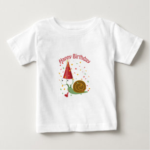 Camiseta Para Bebê Feliz aniversário! Confetti Snail