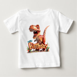 Camiseta Para Bebê Feliz Aniversário Dinossauro – Festa Infantil de D
