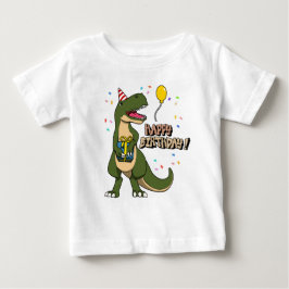 Camiseta Para Bebê Feliz Aniversário Dinossauro T-Rex