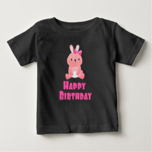 Camiseta Para Bebê Feliz Aniversário do Coelho Rosa